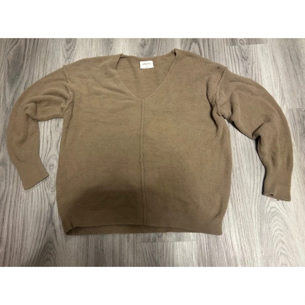Wilfred Free Womens V-Neck Oversized Textured Knit Sweater L Brown Taupe Aritzia